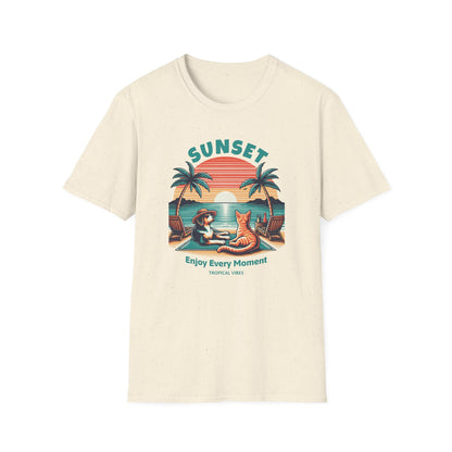 Retro Sunset Beach with Dog and Cat - Classic Fit