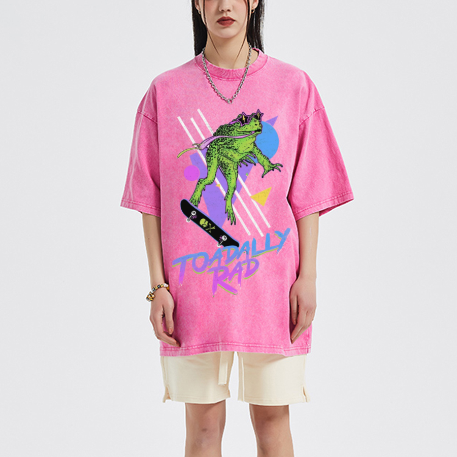 Toadally Rad Unisex Oversized Print Vintage Wash Denim T-Shirt