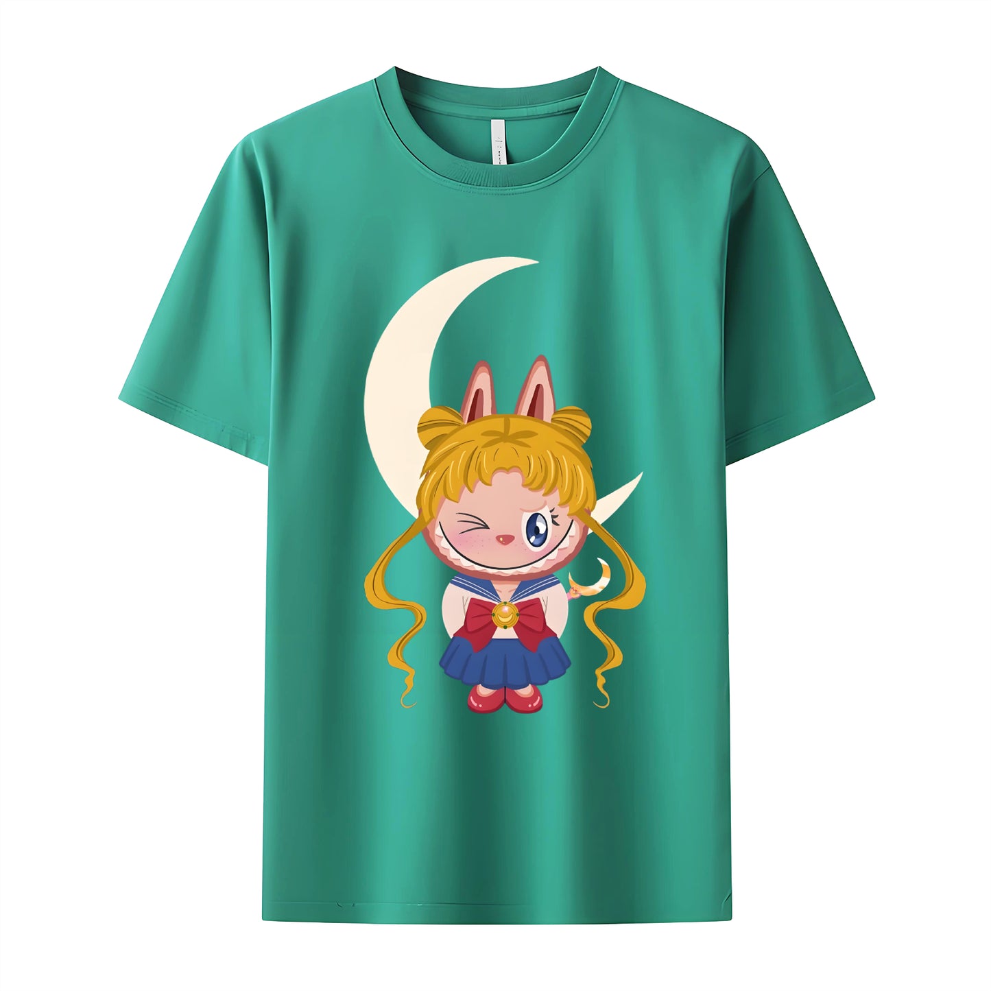 Sailor Moon Labubu The Monsters Crew Neck Short Sleeve T-Shirt For Labubu Lover Gifts For Girlfriend