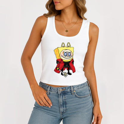 Labubu as SpongeBob The Monsters Women's Sleeveless Scoop Neck Ribbed Tank Summer Basic Slim Cute Tops For Labubu Lover
