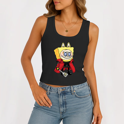 Labubu as SpongeBob The Monsters Women's Sleeveless Scoop Neck Ribbed Tank Summer Basic Slim Cute Tops For Labubu Lover