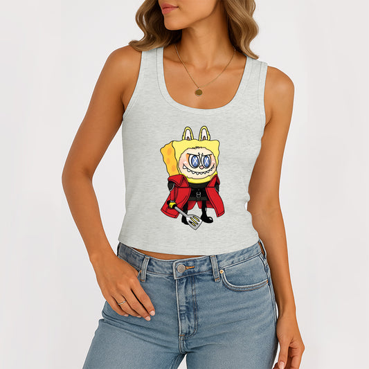 Labubu as SpongeBob The Monsters Women's Sleeveless Scoop Neck Ribbed Tank Summer Basic Slim Cute Tops For Labubu Lover