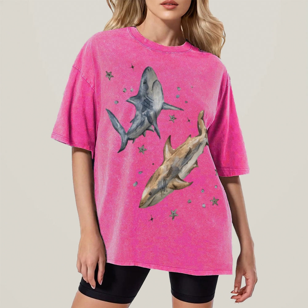 Two Sharks Unisex Vintage Washed Tee