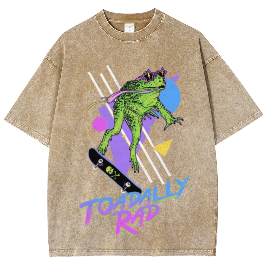 Toadally Rad Unisex Oversized Print Vintage Wash Denim T-Shirt