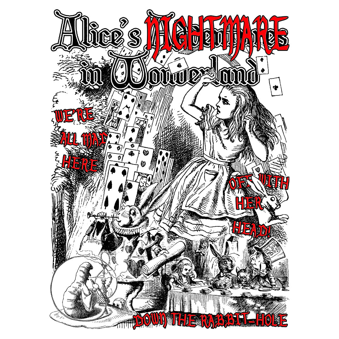 NIGHTMARE IN WONDERLAND BLACK CLASSIC ILLUSTRATIONS Crew Neck Short-Sleeve T-Shirt Soft & Breathable
