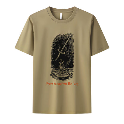 Power Raises From Deep Neck Short-Sleeve T-Shirt Soft & Breathable