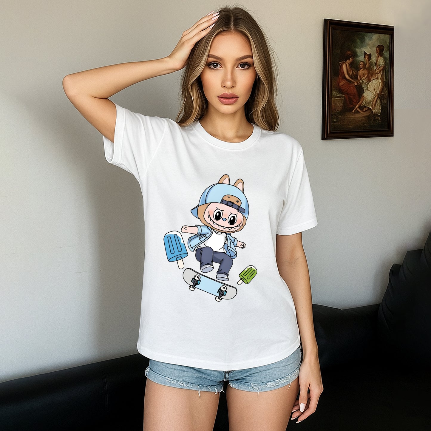 Funny Labubu The Monsters Crew Neck T-Shirt For Labubu Lover Gifts For Girlfriend