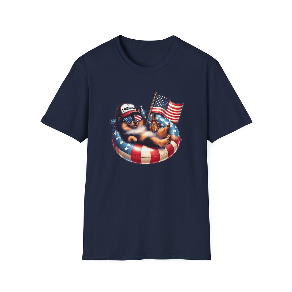 Pomeranian Relaxing With Sunglasses And Flag - Classic Fit