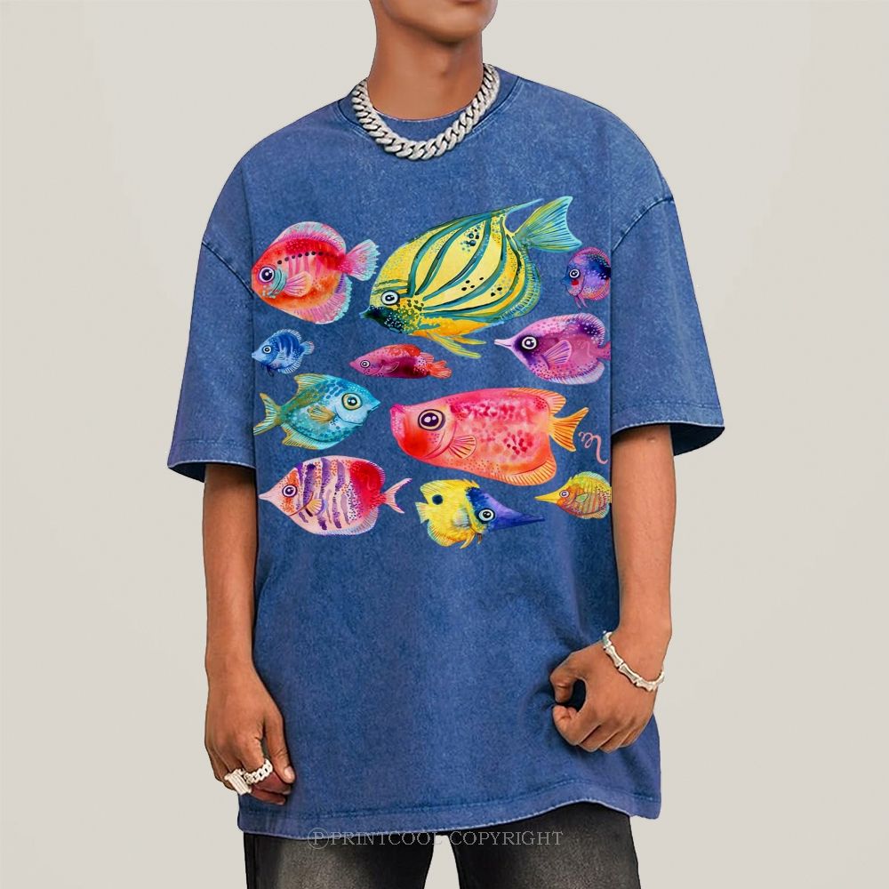 Tropical Fishes Unisex Vintage Washed Tee