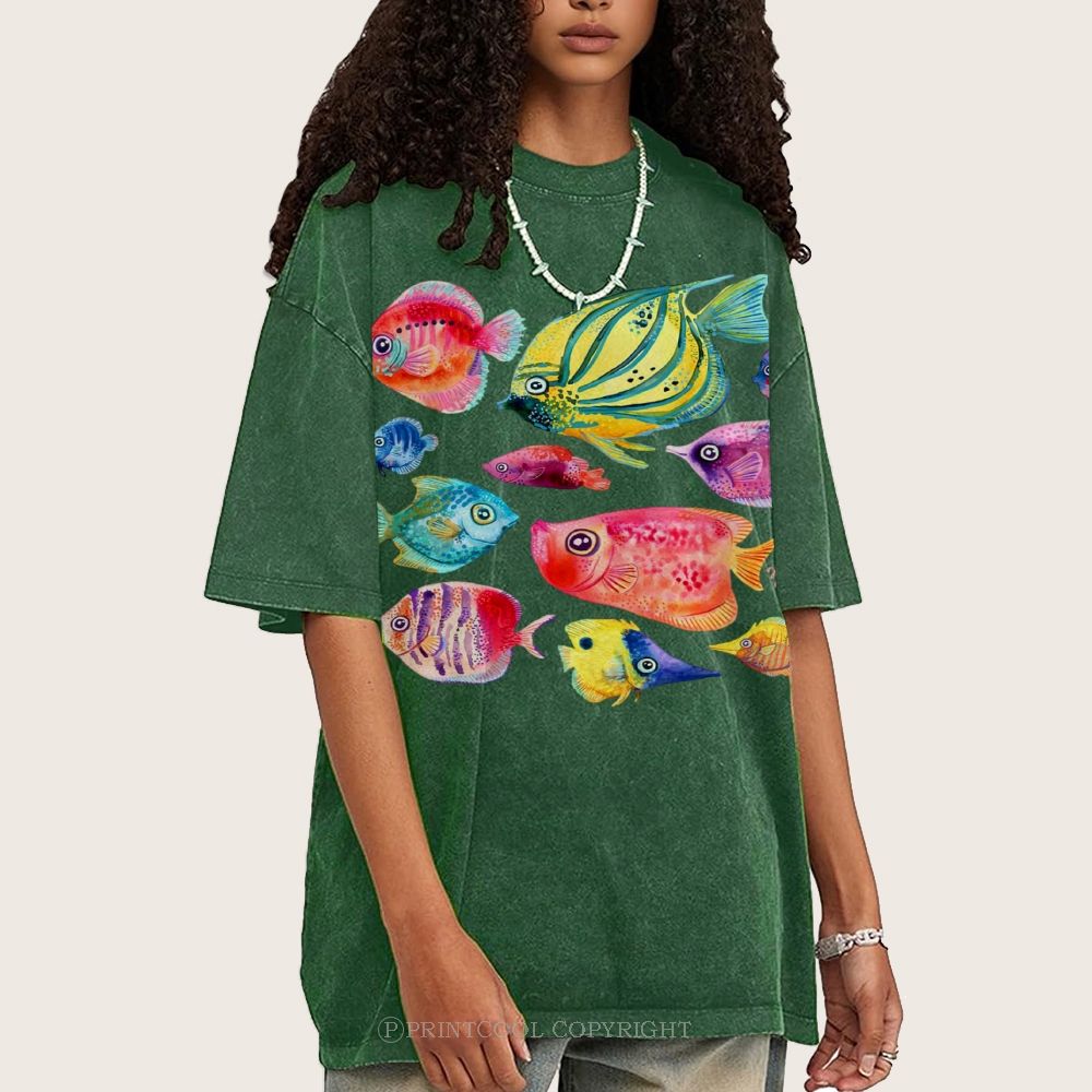 Tropical Fishes Unisex Vintage Washed Tee