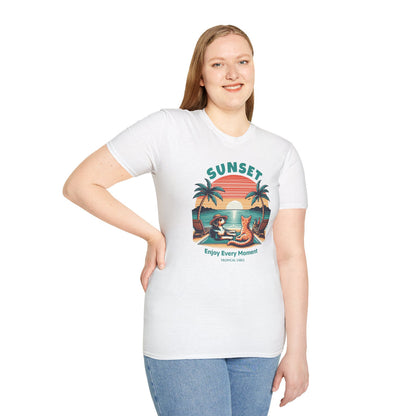 Retro Sunset Beach with Dog and Cat - Classic Fit