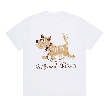 Cute Line Drawing Crew Neck Short-Sleeve T-Shirt Unisex