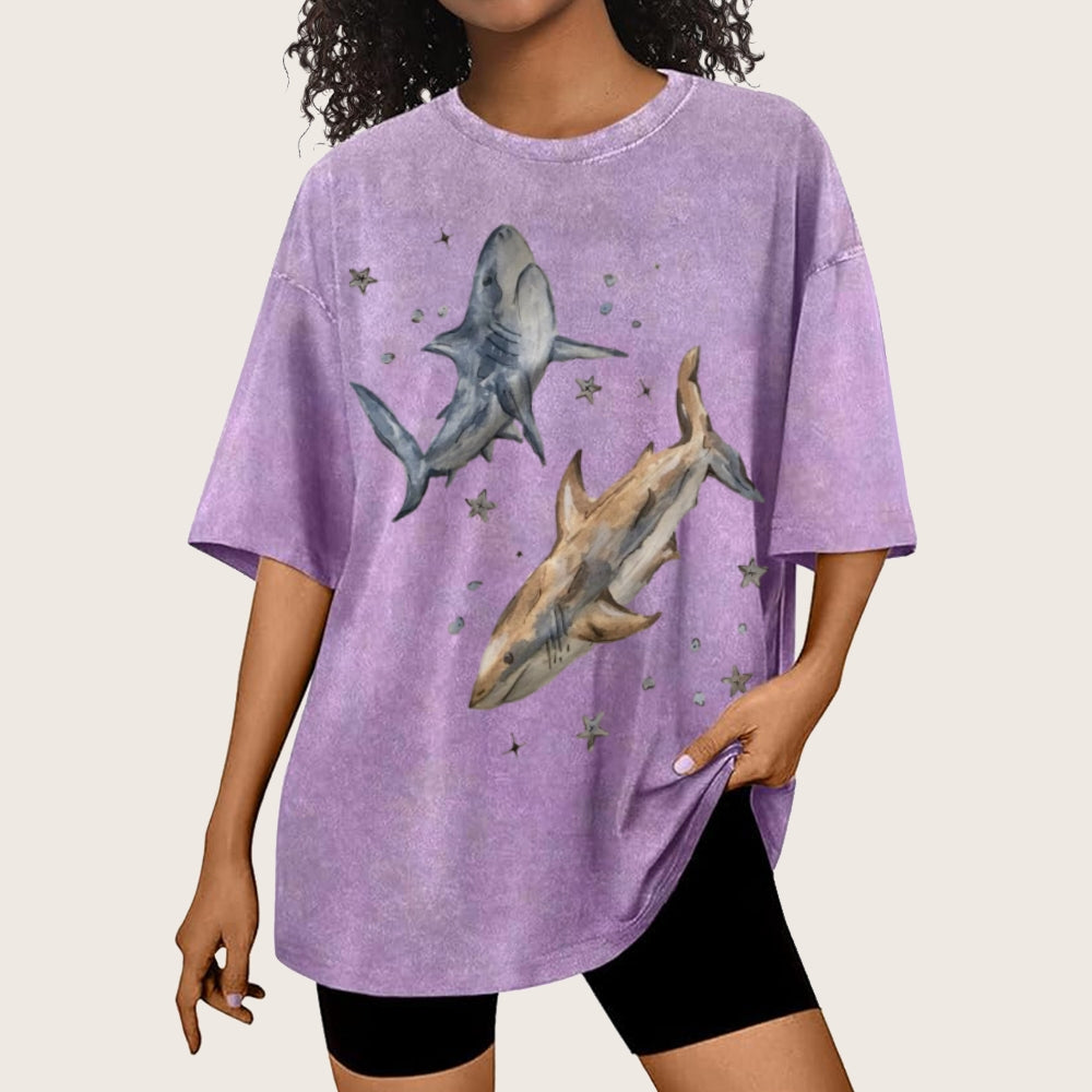 Two Sharks Unisex Vintage Washed Tee