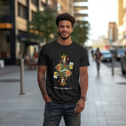 Personalized Kings Need Beer Too Men's Crewneck Short-Sleeve T-Shirt with Text Gift for Boyfriend and Father