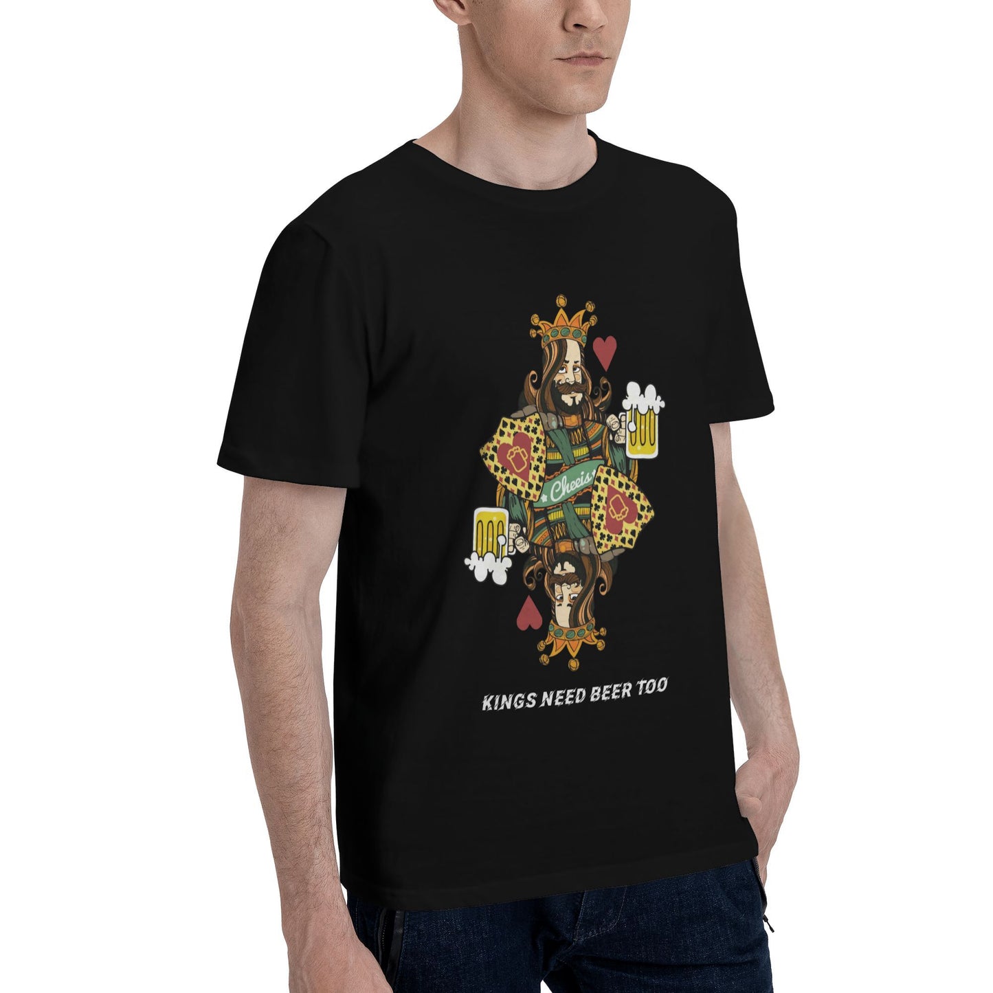 Personalized Kings Need Beer Too Men's Crewneck Short-Sleeve T-Shirt with Text Gift for Boyfriend and Father