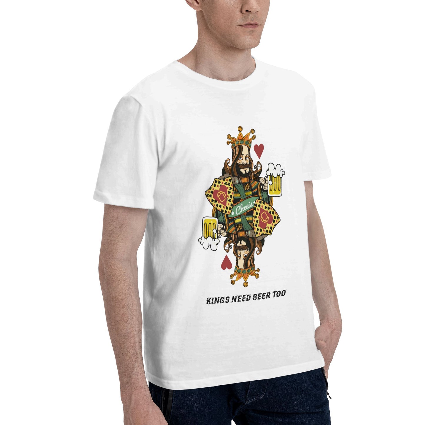 Personalized Kings Need Beer Too Men's Crewneck Short-Sleeve T-Shirt with Text Gift for Boyfriend and Father