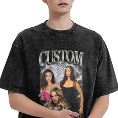 Custom Vintage Washed T-Shirt with People and Pets Portraits and Name 90's Tee