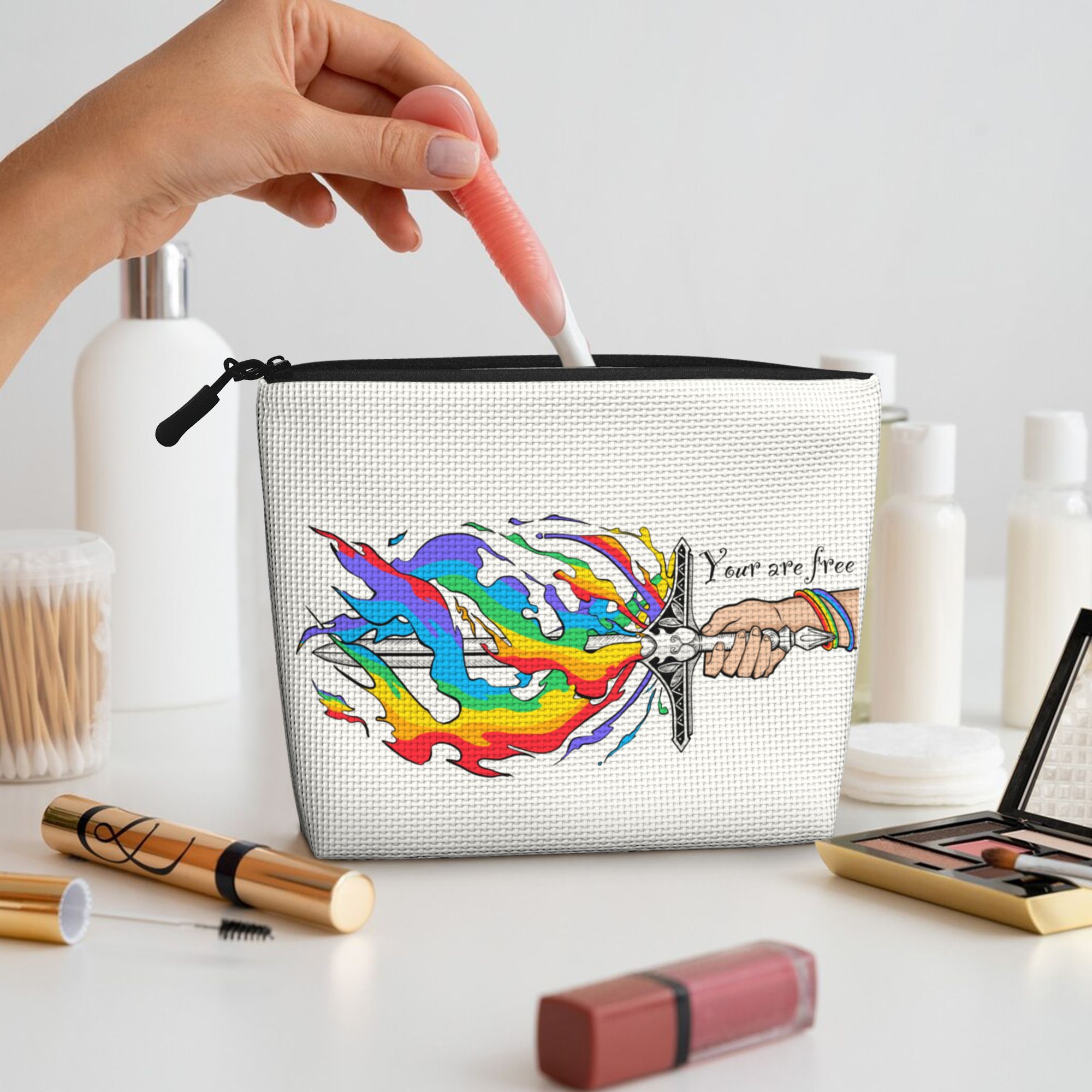 Personalized LGBTQ Pride Month Single-Layer Linen Style Makeup Bag Birthday Gift