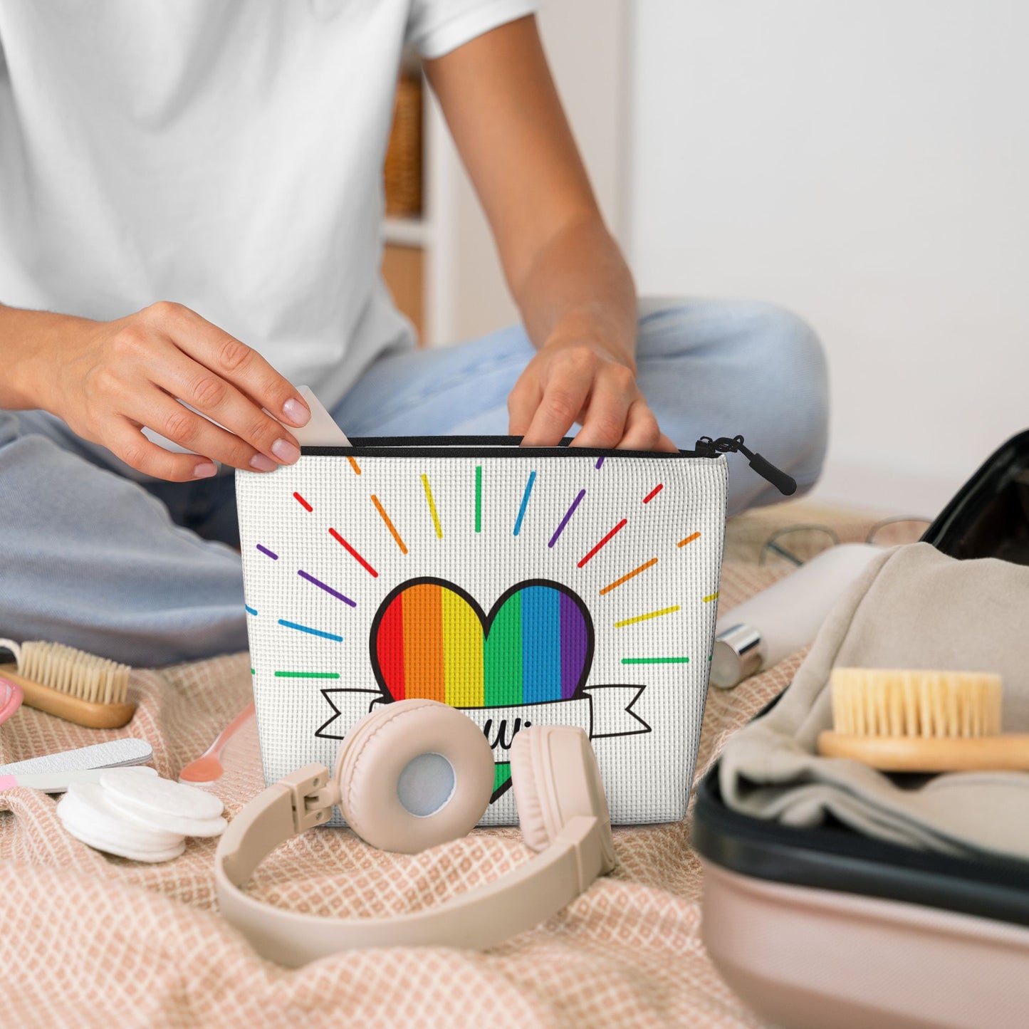 Personalized Pride Month Single-Layer Linen Style Makeup Bag Birthday Gift
