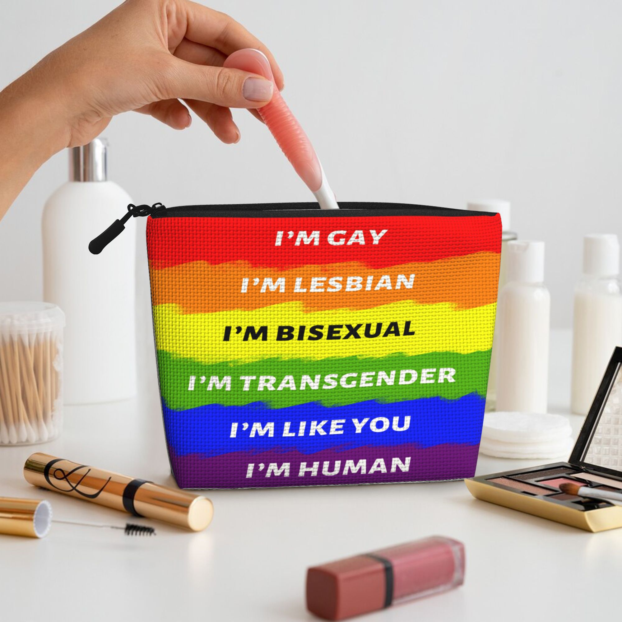 Personalized LGBTQ Pride Month Single-Layer Linen Style Makeup Bag Birthday Gift