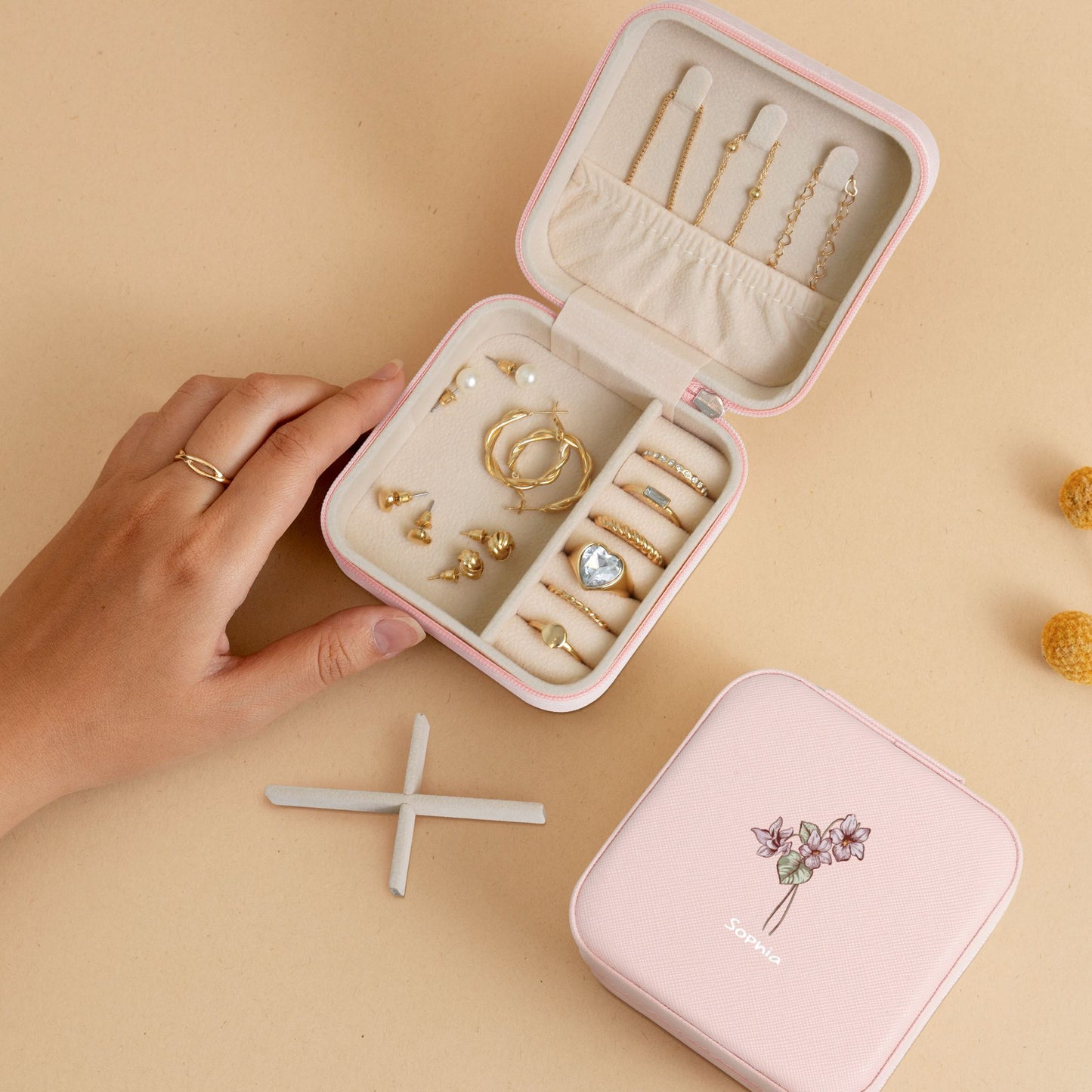 Personalized Birth Flower Jewelry Box Organizer with Name Birthday Wedding Gift for Woman