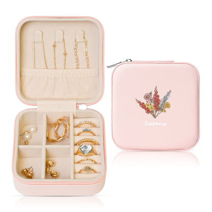 Personalized Birth Flower Jewelry Box Organizer with Name Birthday Wedding Gift for Woman