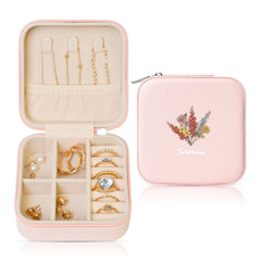 Personalized Birth Flower Jewelry Box Organizer with Name Birthday Wedding Gift for Woman