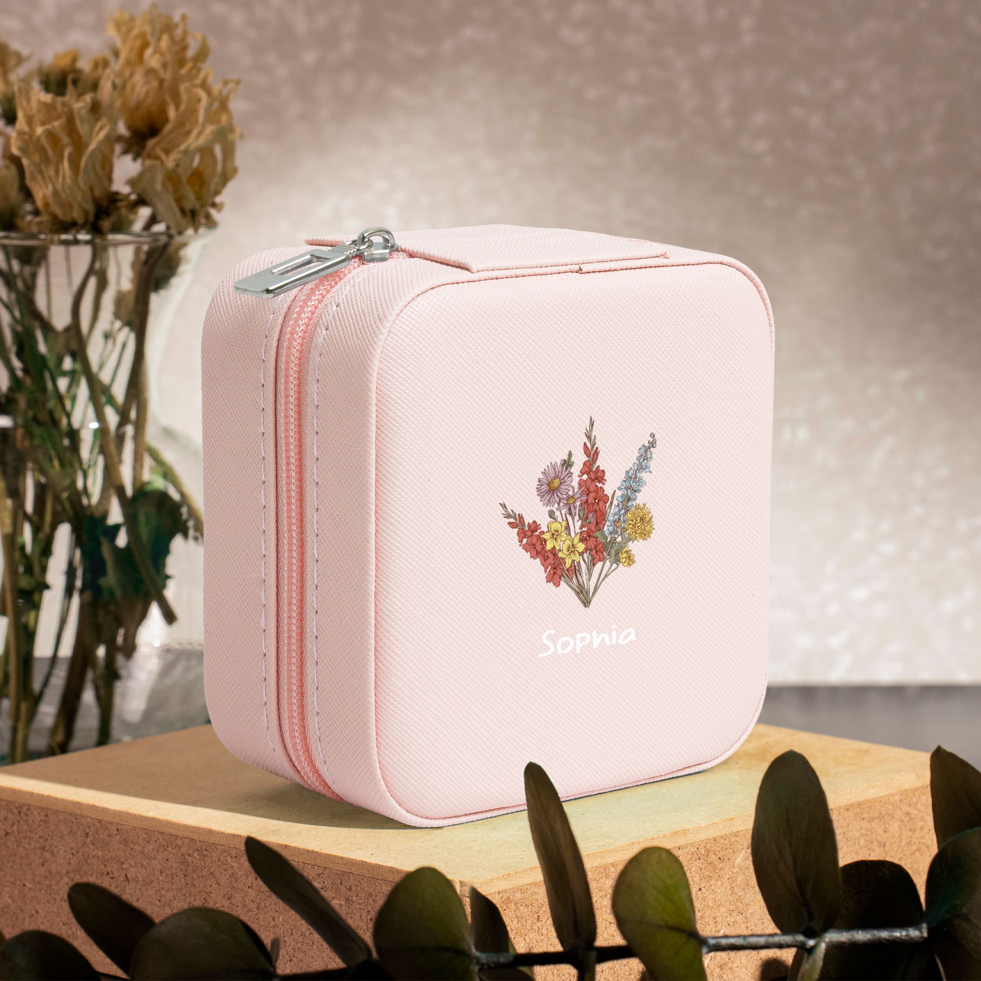 Personalized Birth Flower Jewelry Box Organizer with Name Birthday Wedding Gift for Woman