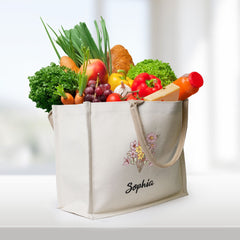 Personalized Birth Flower Canvas Tote Bag with Name Christmas Birthday Mother's Day Gift for Women