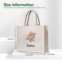 Personalized Birth Flower Canvas Tote Bag with Name Christmas Birthday Mother's Day Gift for Women