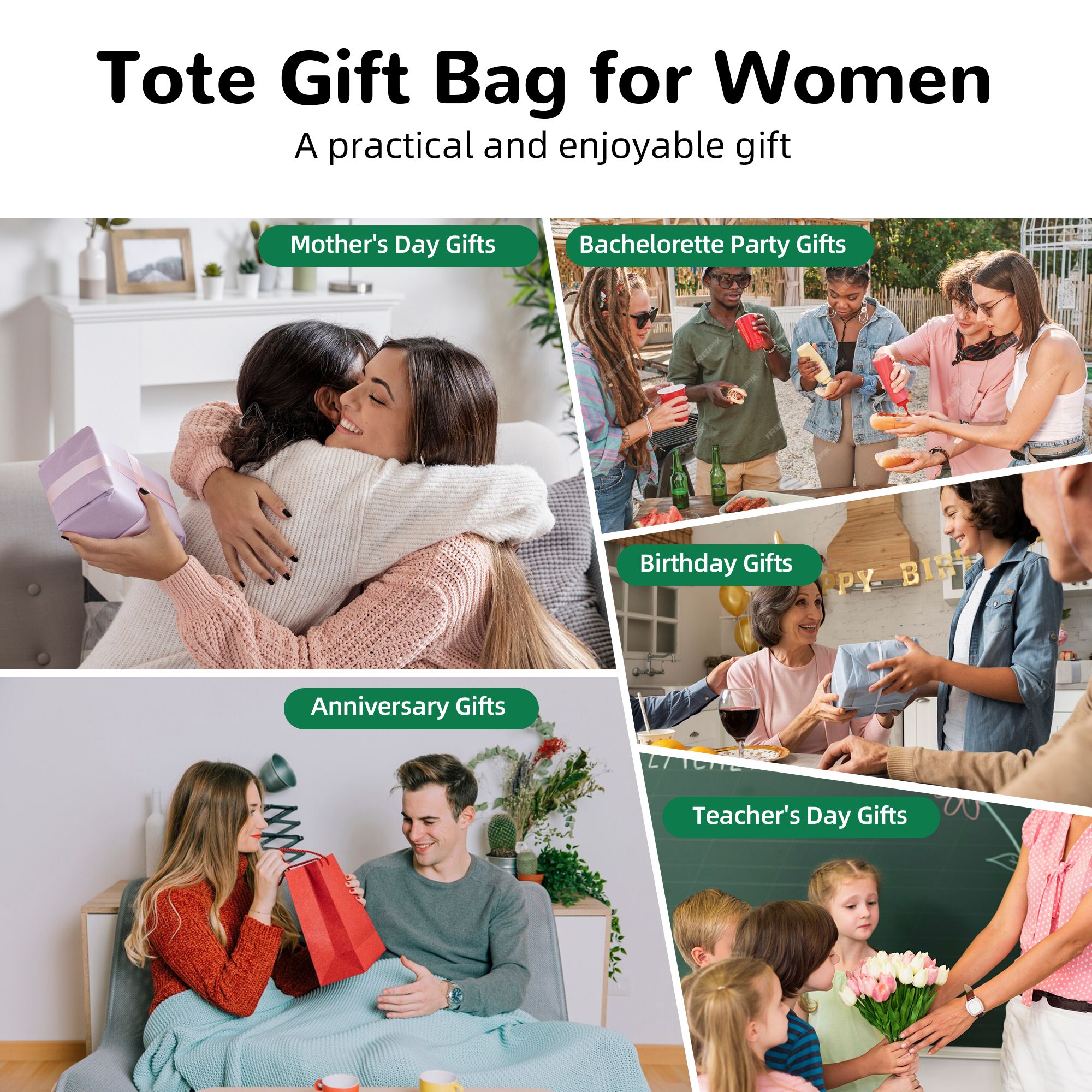 Personalized Canvas Tote Bag with Name and Pattern Christmas Birthday Gift for Women