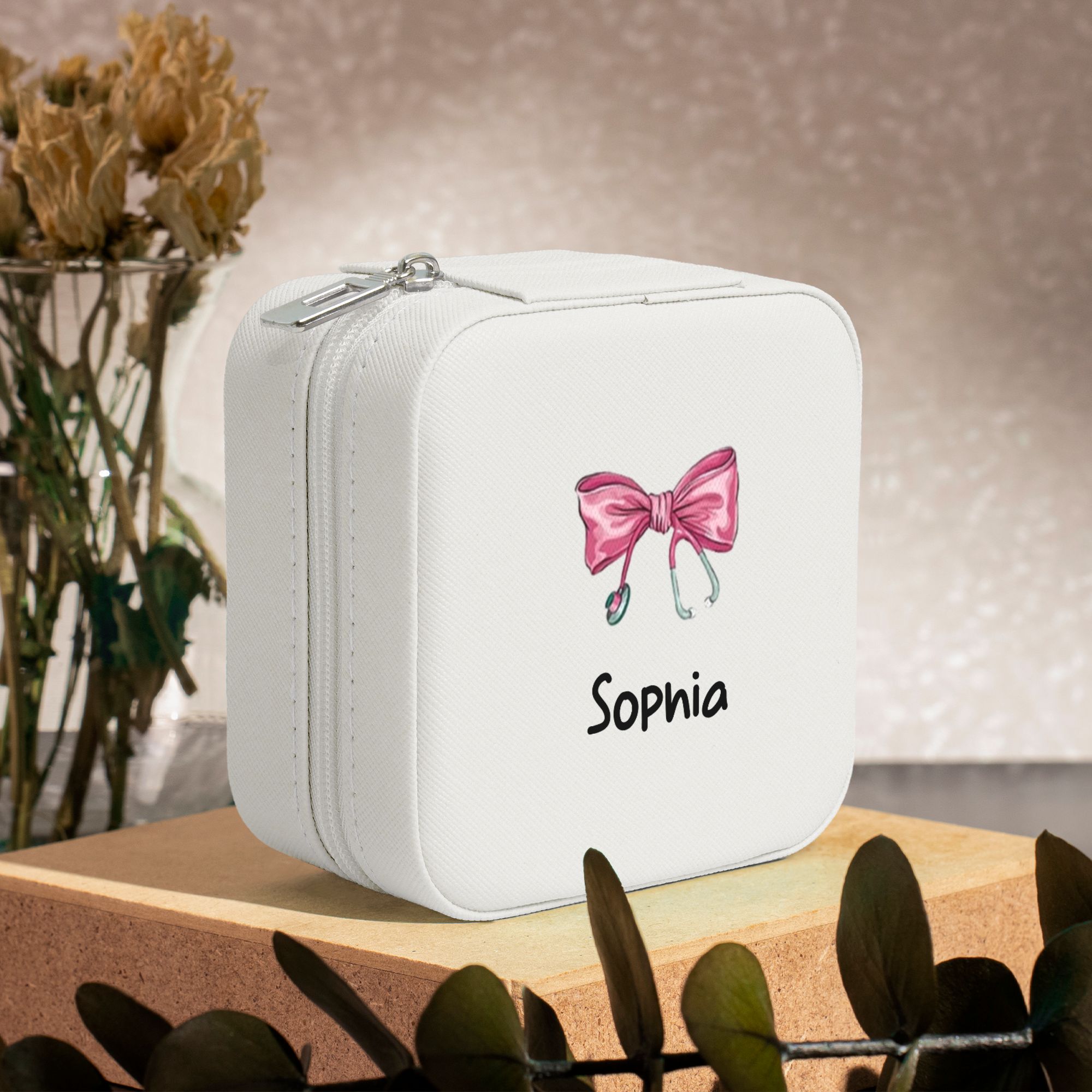 Personalized Medical Bow Stethoscope Jewelry Box Organizer with Name Birthday Wedding Gift for Nurse