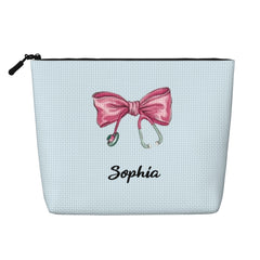 Personalized Bow Stethoscope Single-Layer Linen Style Makeup Bag Gift for Nurse
