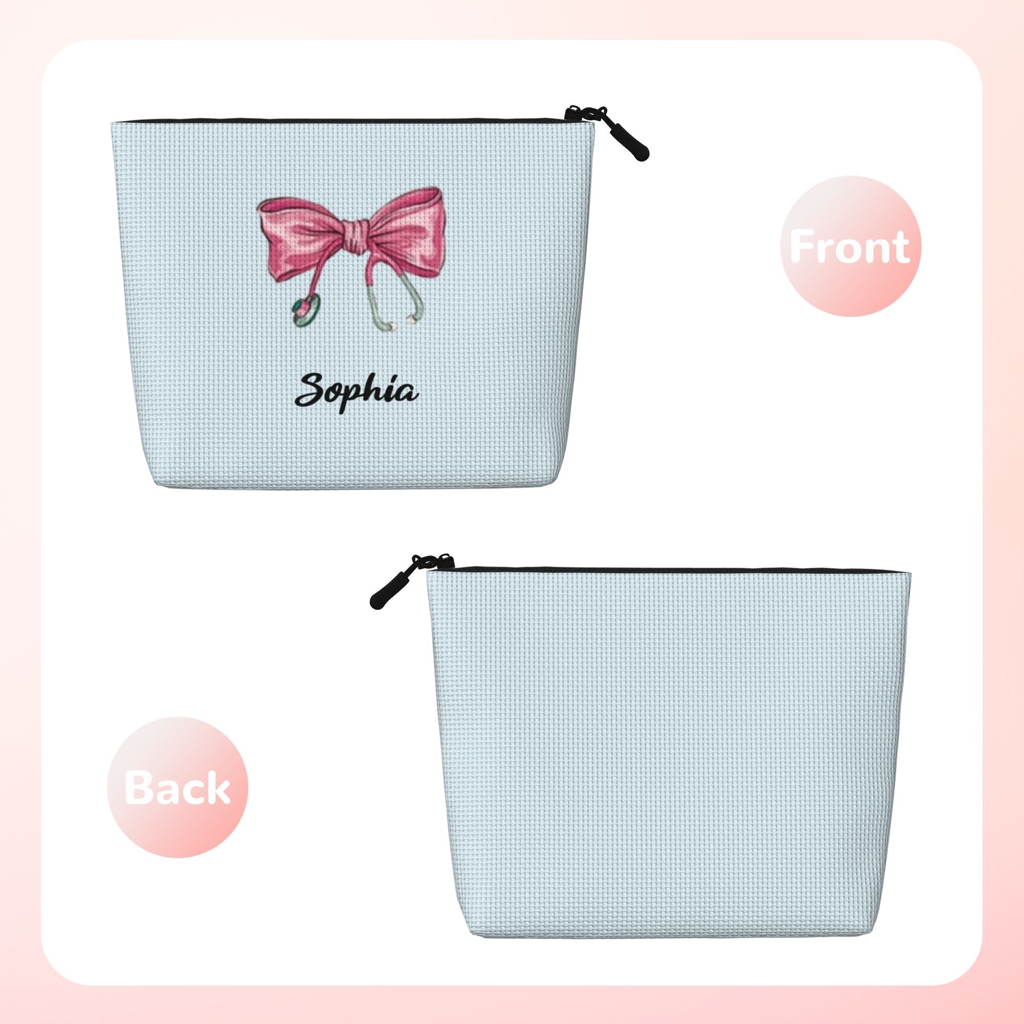 Personalized Bow Stethoscope Single-Layer Linen Style Makeup Bag Gift for Nurse
