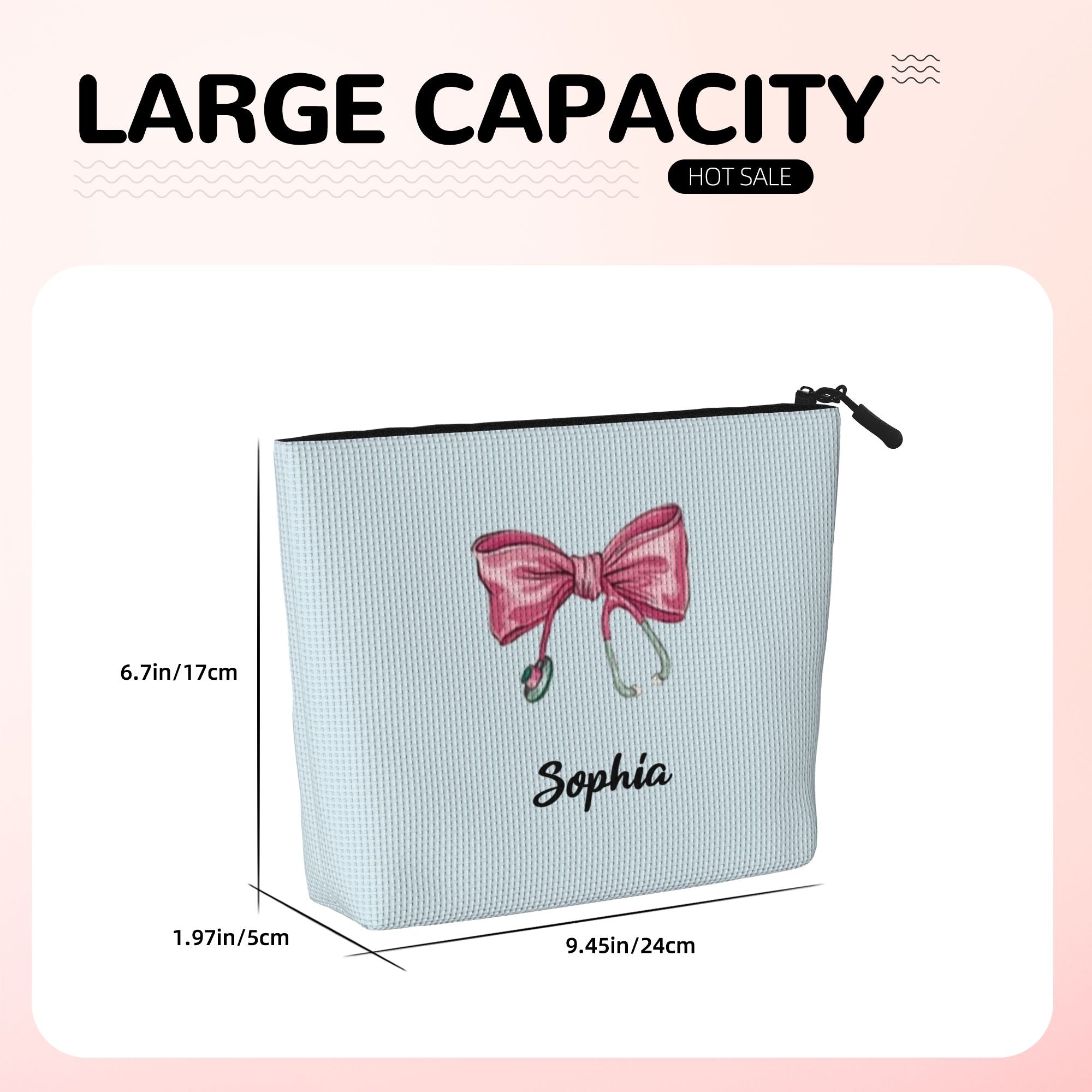 Personalized Bow Stethoscope Single-Layer Linen Style Makeup Bag Gift for Nurse
