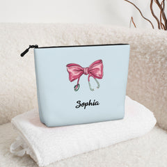 Personalized Bow Stethoscope Single-Layer Linen Style Makeup Bag Gift for Nurse