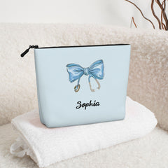 Personalized Bow Stethoscope Single-Layer Linen Style Makeup Bag Gift for Nurse