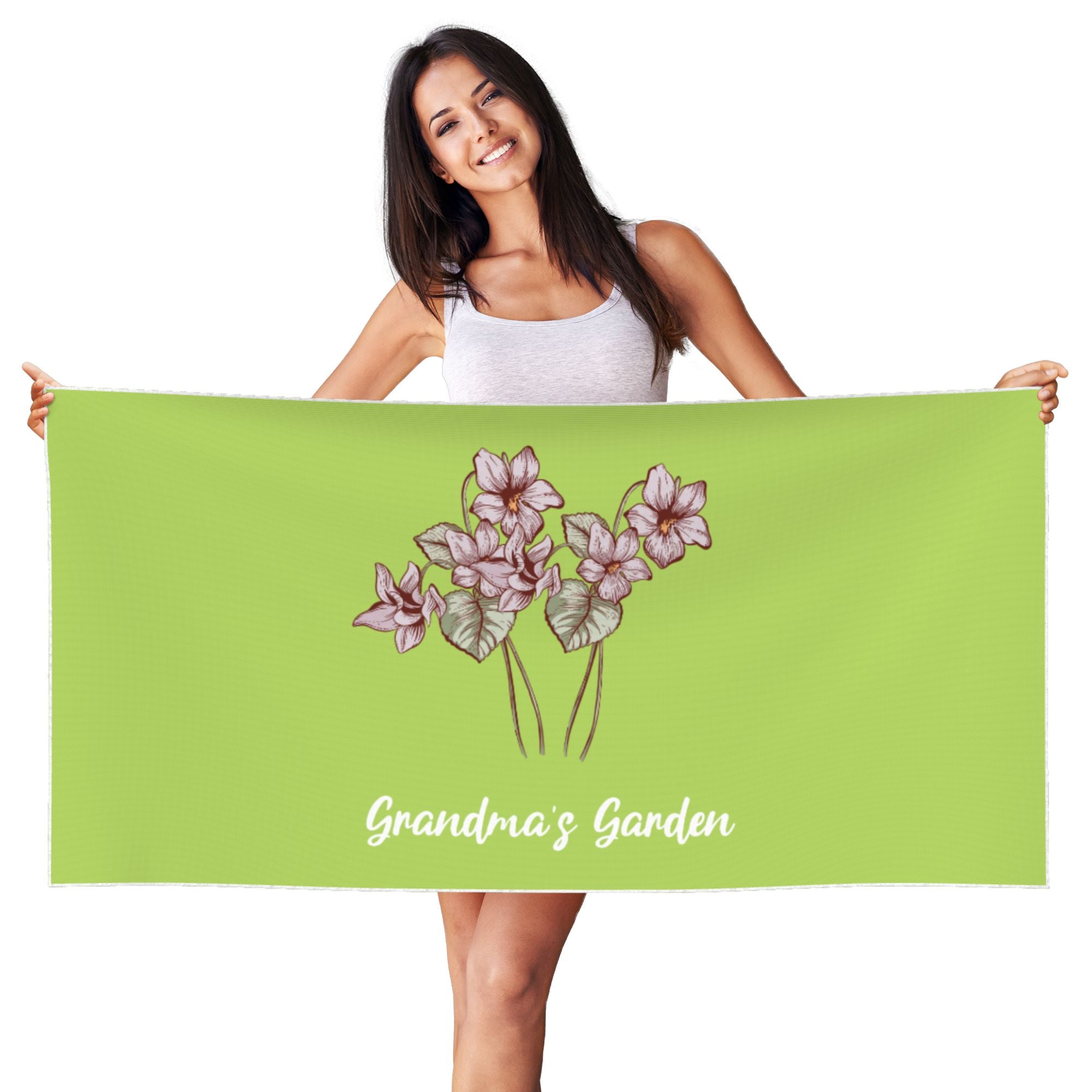 Personalized Birth Flower Quick Dry Peach Skin Velvet Beach Towel with Name Beach Accessories Gift for Mom Grandma