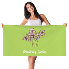Personalized Birth Flower Quick Dry Peach Skin Velvet Beach Towel with Name Beach Accessories Gift for Mom Grandma