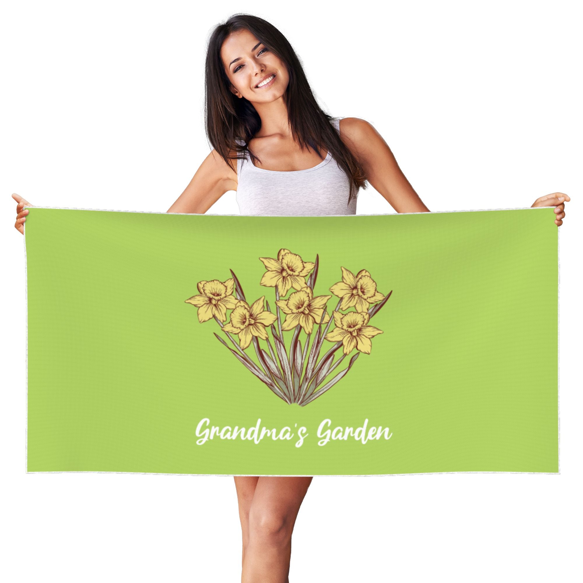Personalized Birth Flower Quick Dry Peach Skin Velvet Beach Towel with Name Beach Accessories Gift for Mom Grandma