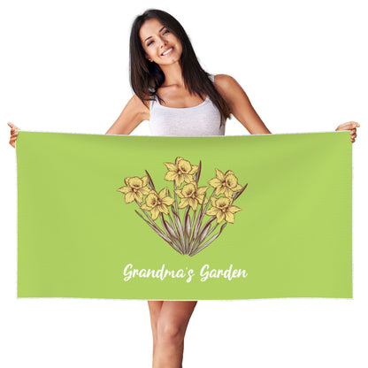 Personalized Birth Flower Quick Dry Peach Skin Velvet Beach Towel with Name Beach Accessories Gift for Mom Grandma