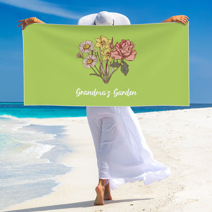 Personalized Birth Flower Quick Dry Peach Skin Velvet Beach Towel with Name Beach Accessories Gift for Mom Grandma