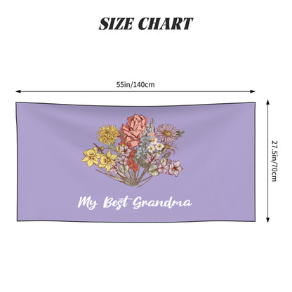 Personalized Birth Flower Quick Dry Peach Skin Velvet Beach Towel with Name Beach Accessories Gift for Mom Grandma