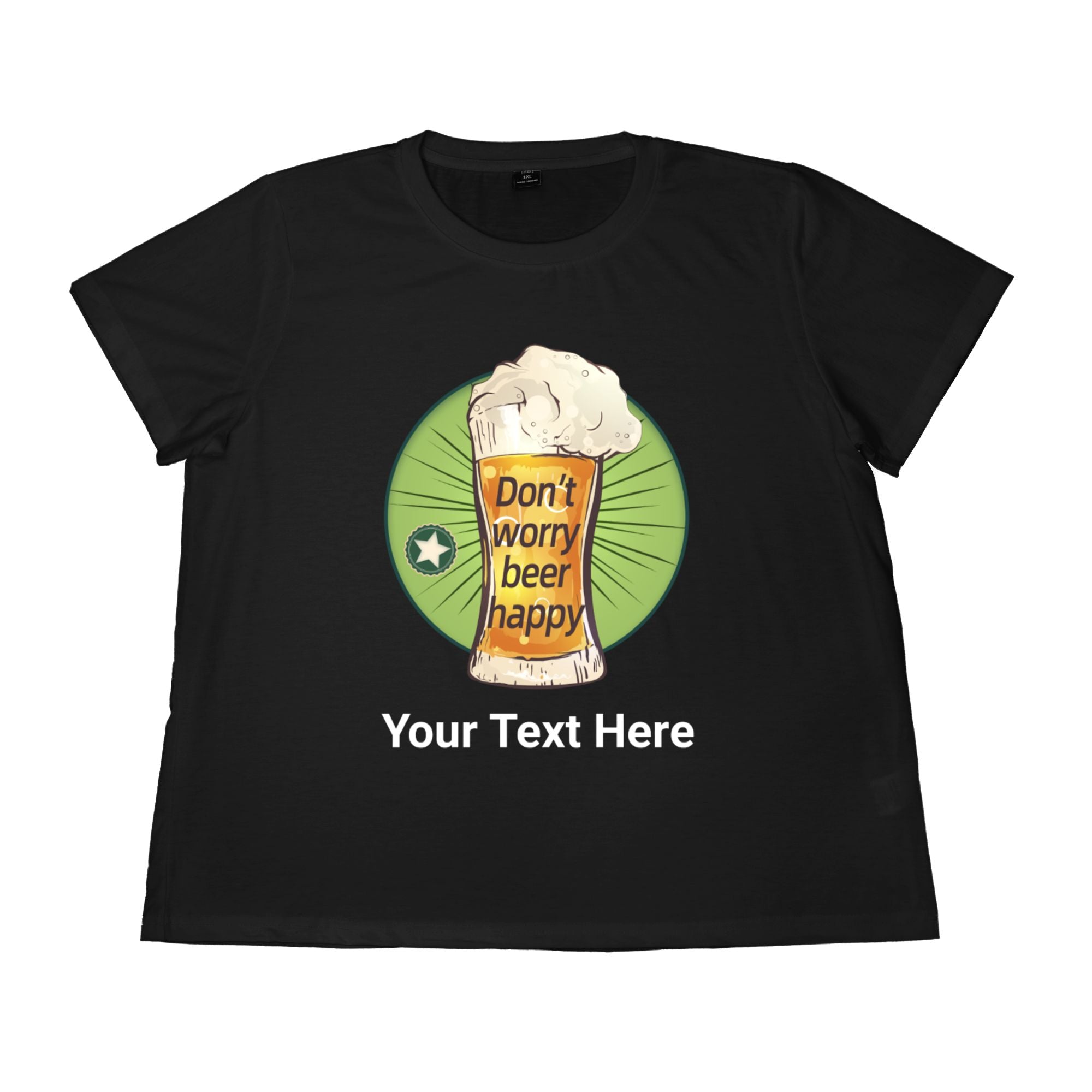Personalized Beer Happy with Text Women's Plus-Size Cotton Short-sleeved T-Shirt Gift for Her