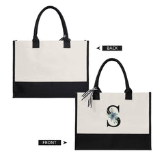 Personalized Flower Initial Canvas Patchwork Gift Tote Bag
