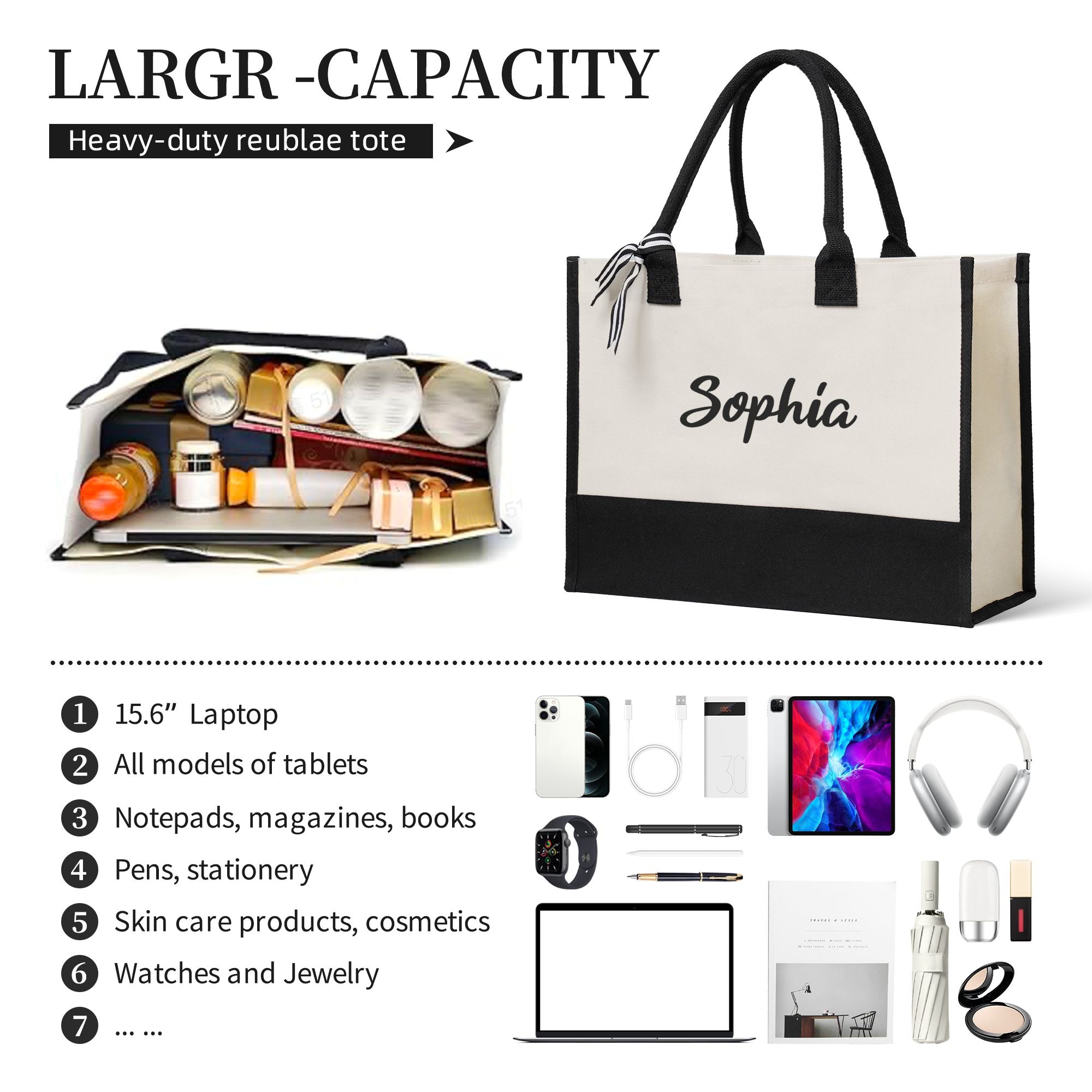 Personalized Name Canvas Patchwork Gift Tote Bag