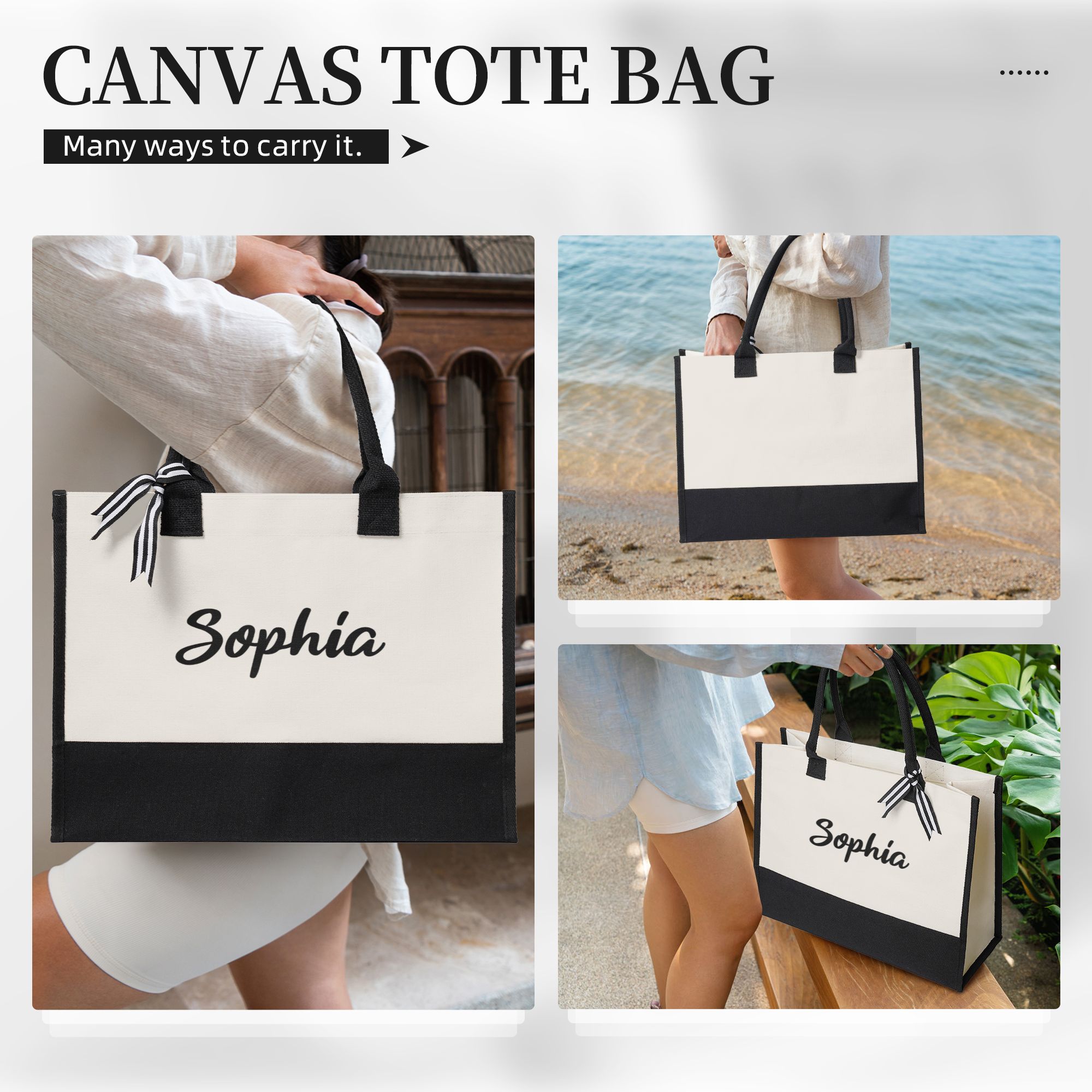 Personalized Name Canvas Patchwork Gift Tote Bag
