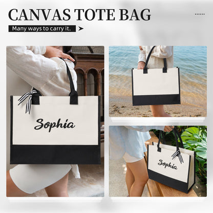 Personalized Name Canvas Patchwork Gift Tote Bag