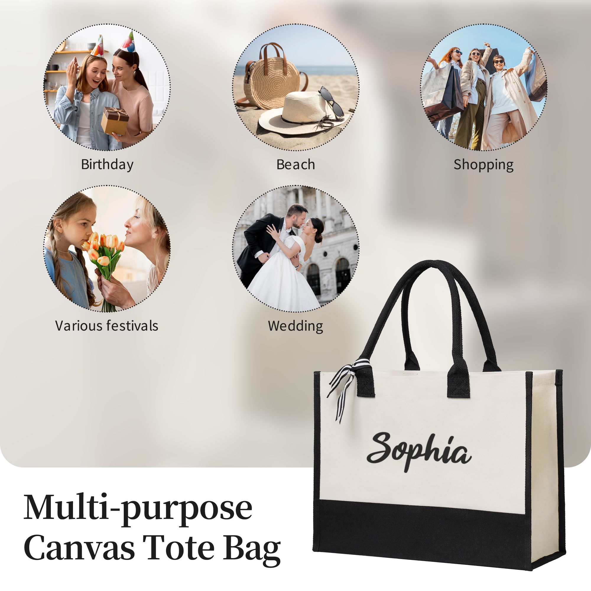 Personalized Name Canvas Patchwork Gift Tote Bag