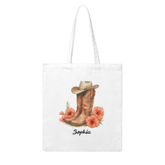 Personalized Birth Flower Western Cowgirl Boots with Name Canvas Bag Gift for Her